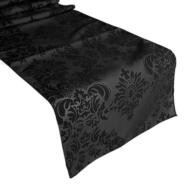 Flocked Damask Table Runner Black on Black