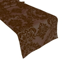 Flocked Damask Table Runner Brown on Brown