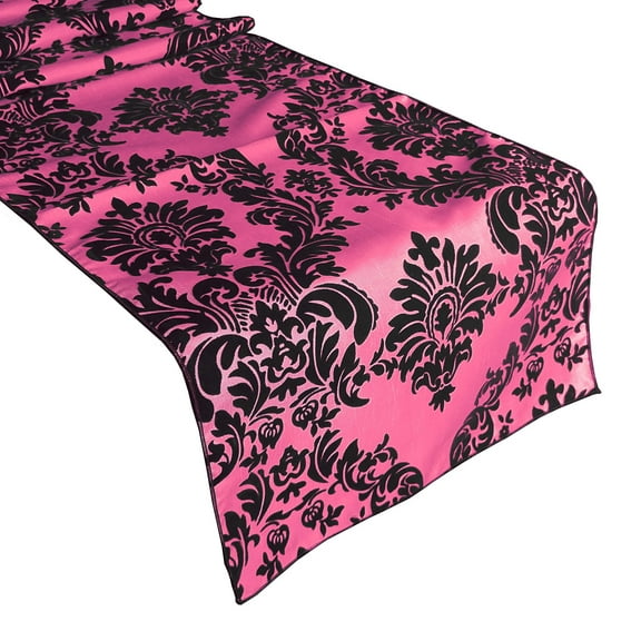 Flocked Damask Table Runner Fuchsia