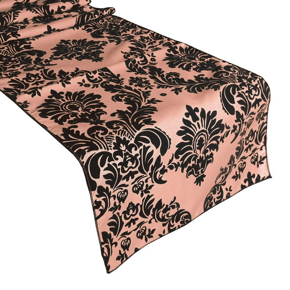 Flocked Damask Table Runner Peach