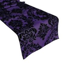 Flocked Damask Table Runner Purple