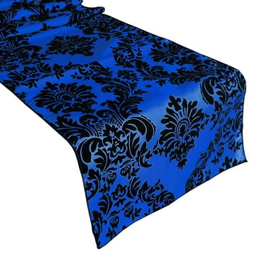 Flocked Damask Table Runner Royal Blue