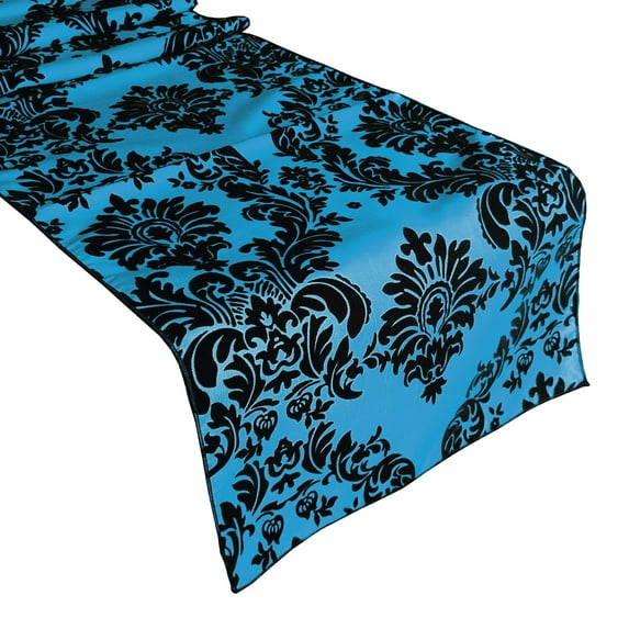 Flocked Damask Table Runner Turquoise