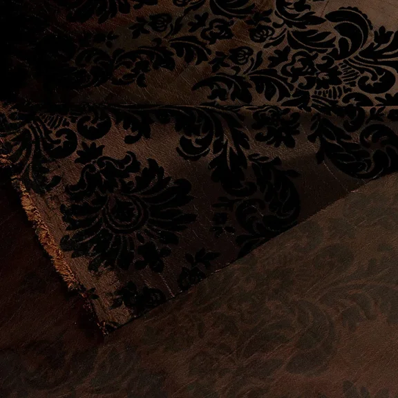 Burlap Fabrics Flocked Damask Taffeta Brown - 58 to 60 Inch Wide 100 Polyester Sold by the Yard