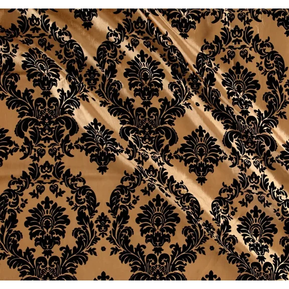Burlap Fabric Flocked Damask Taffeta Gold Per Yard 58 Inch Wide Polyester