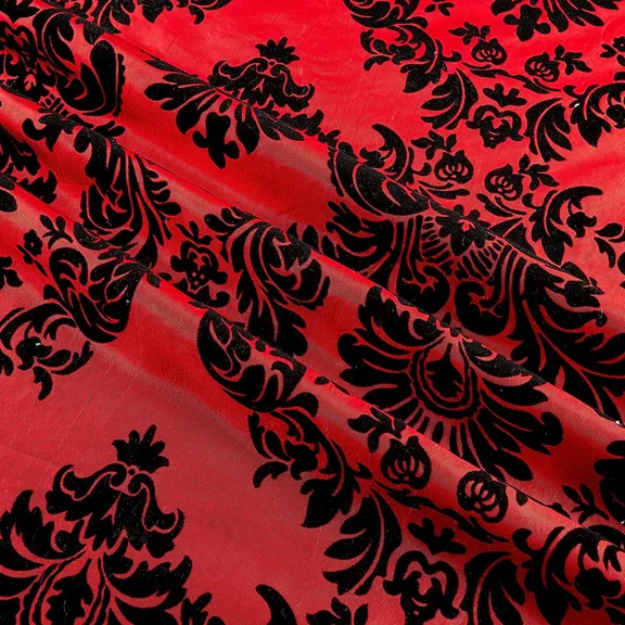 Burlap Fabrics Flocked Damask Taffeta Red - 58 to 60 Inch Wide 100 Polyester Sold by the Yard