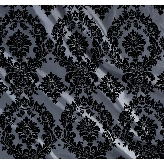 Burlap Fabrics Flocked Damask Taffeta Silver - 58 to 60 Inch Wide 100 Polyester Sold by the Yard