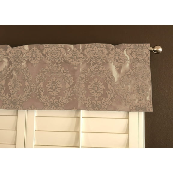 Flocked Damask Window Valance 58" Wide Beige Beige