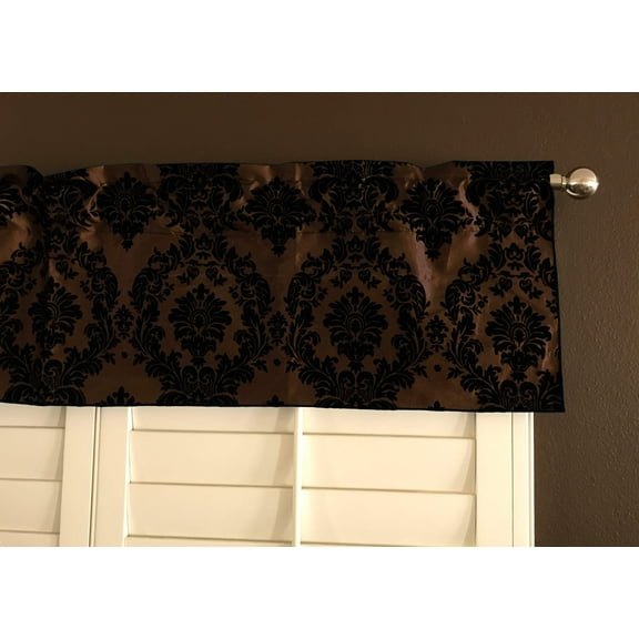 flocking damask taffeta window valance 56 wide black on brown