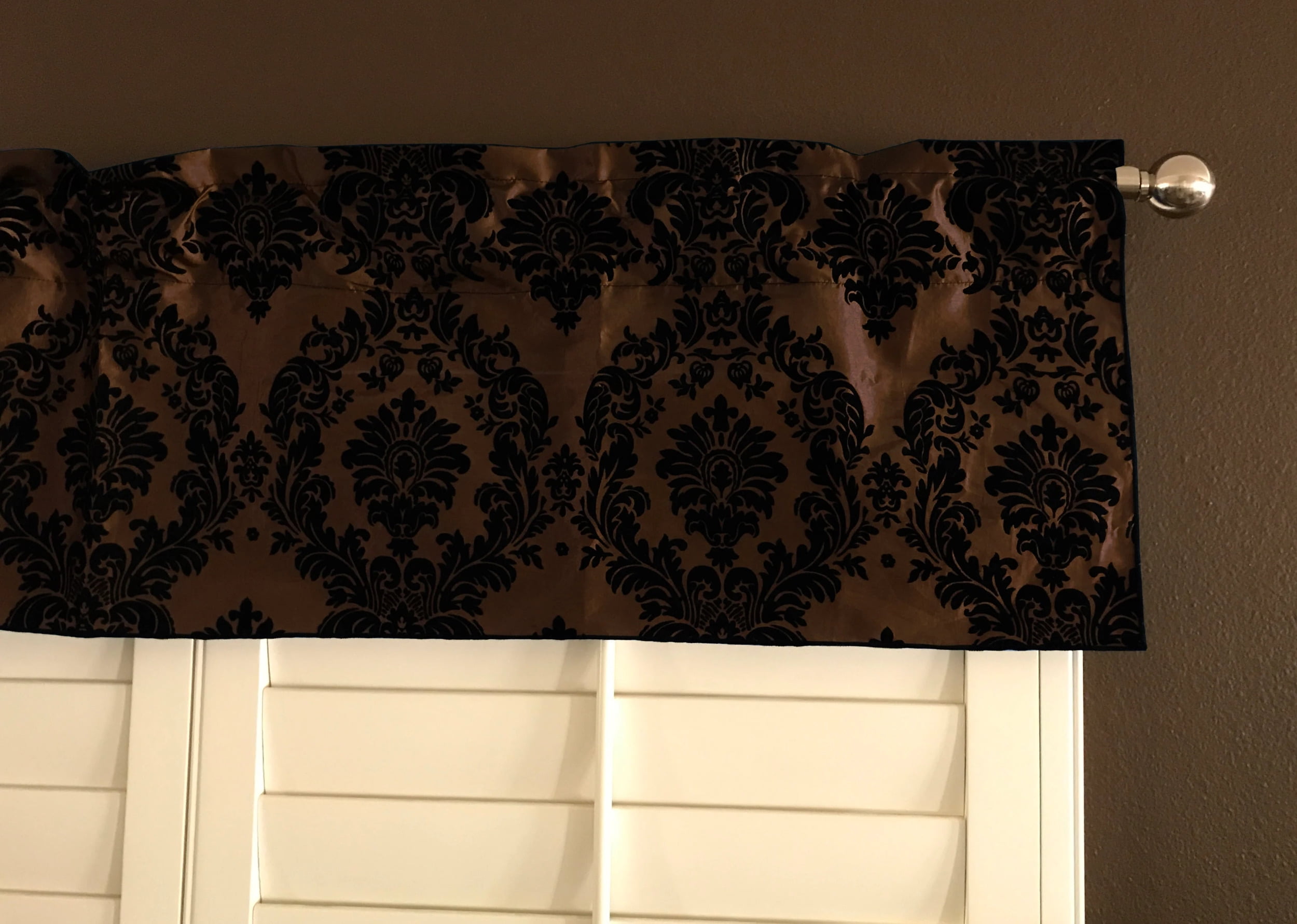 flocking damask taffeta window valance 56 wide black on brown - Walmart.com