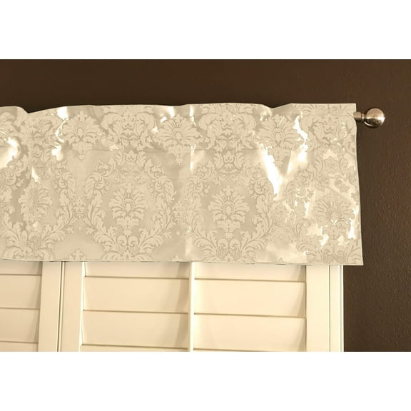 Flocked Damask Window Valance 58" Wide Ivory on Ivory