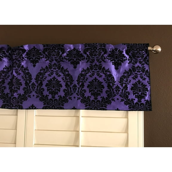 Flocked Damask Window Valance 58" Wide Purple