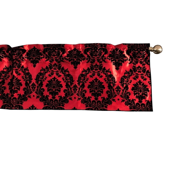 Flocked Damask Window Valance 58" Wide Red