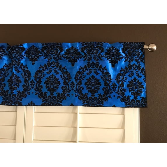 Flocked Damask Window Valance 58" Wide Royal Blue