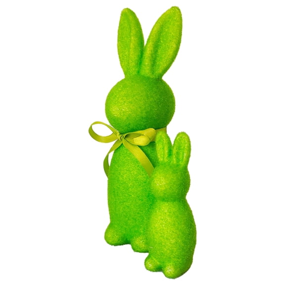 Flocked Easter Bunnies Decor 2 PCS Set, Solid Color Spring Tabletop Centerpiece Rabbit Figurines for Home Office Mantel Indoor Outdoor Easter Party Holiday Decoration Supplies