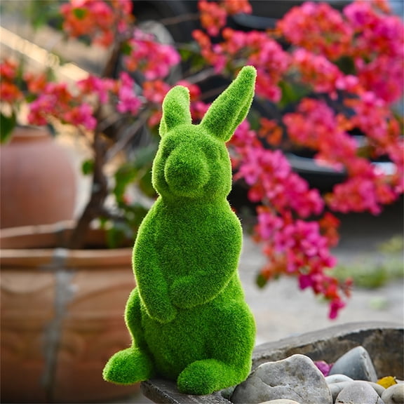 Flocked Easter Bunny, 15 in Green Resin decor, Yard decorations Outdoor, Seasonal Placement, Front Garden Display, 1 Pc