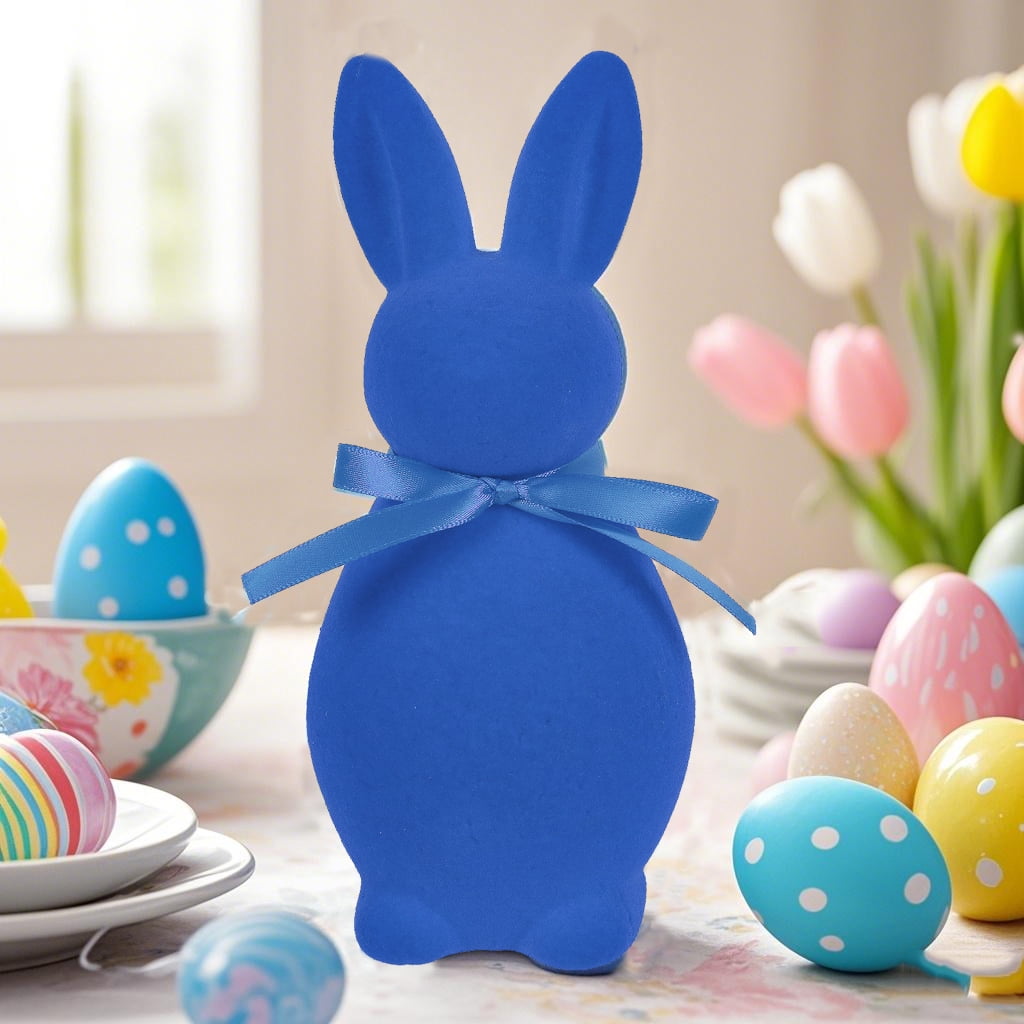 Flocked Easter Bunny Decor - Flocking Rabbit with Bow tie Tabletop ...