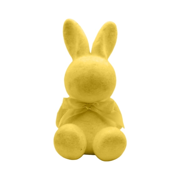 Flocked Easter Bunny Decoration, 12.2" Large Sitting Easter Rabbit Figurine with Bow, Velvet Texture Easter Bunny Statue for Spring Home Table Centerpiece