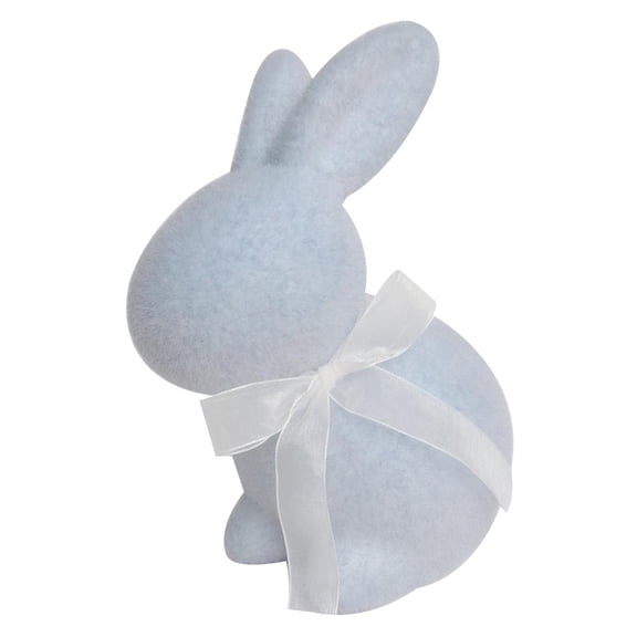 Flocked Easter Bunny Figurine with Bow - 8.6 Inch Artificial Rabbit Tabletop Decor for Spring Home, Office, Party Centerpiece and Holiday Table Decoration, Set of 1