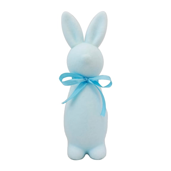 Flocked Easter Bunny Figurine with Bow Tie - 2.75 x 9.84 Inch Spring Table Centerpiece Decor for Home, Workspace, Indoor Party and Seasonal Holiday Decoration, 1 Pack