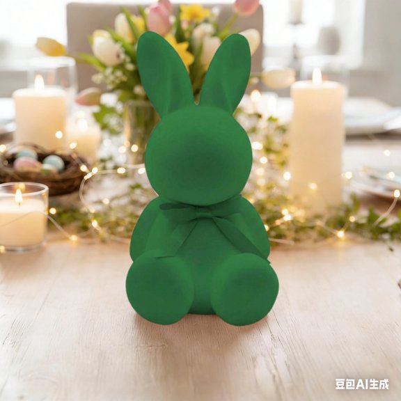 Flocked Easter Bunny Figurine with Bow Tie Cute Rabbit Table Centerpiece Decor for Easter Spring Signs Centerpieces Farmhouse Home Decor,Green