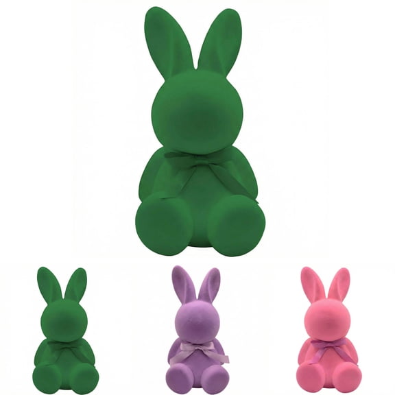 Flocked Easter Bunny Figurine with Bow Tie Cute Rabbit Table Centerpiece Decor for Easter Spring Signs Centerpieces Farmhouse Home Decor