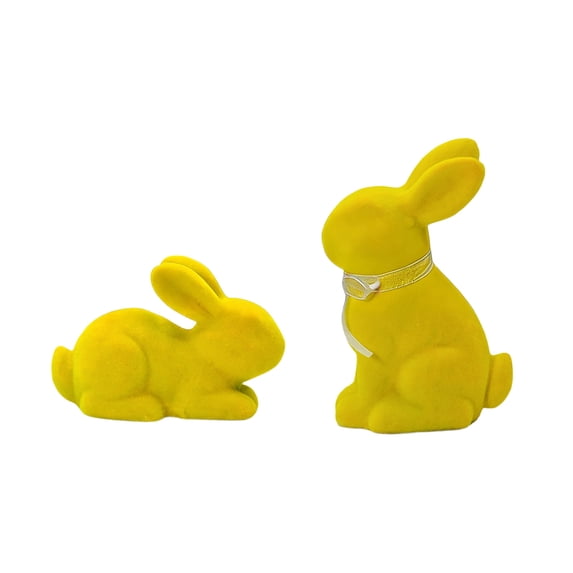 Flocked Easter Bunny Ornaments, 2Pcs Artificial Colorful Bunny Figurines, Standing Bunnys Statue Decorations, for Spring Easter Table Garden Baskets Table Yard Decor