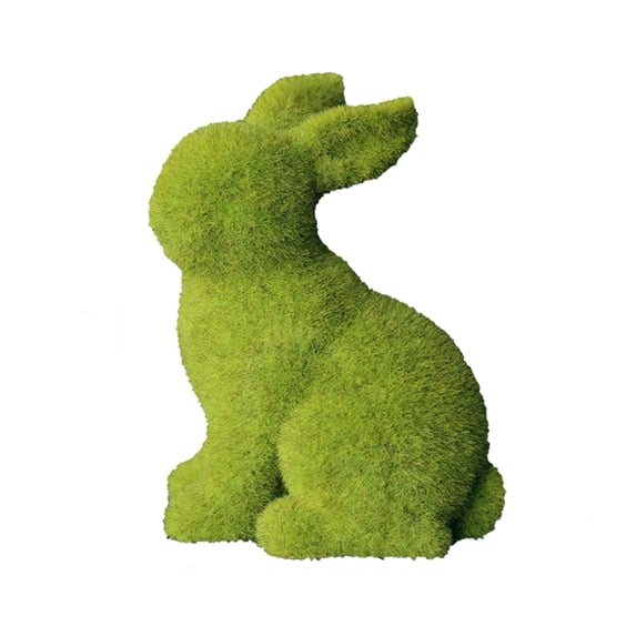 Flocked Easter Bunny Resin Garden Statue – Green Rabbit Ornament for Tabletop, Yard, Porch, Indoor & Outdoor Spring Décor