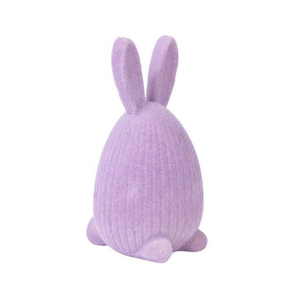 MORESEC Home Flocked Easter Egg and Rabbit Ornaments, Fuzzy Bunny Figurines for Home Tabletop Spring Décor, Set of 1