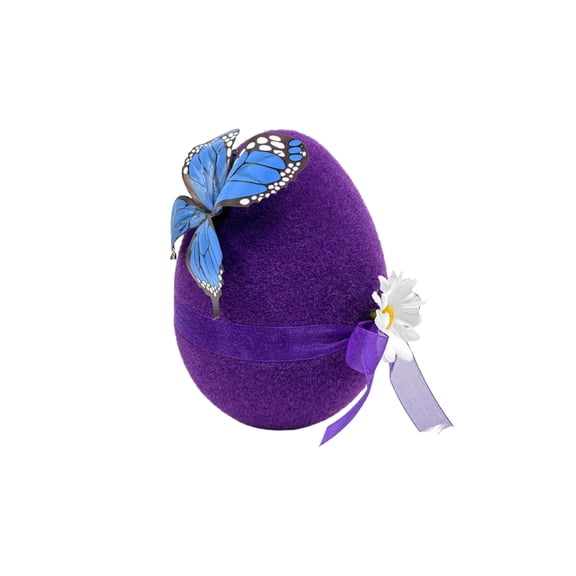 Flocked Easter Eggs Figurines 4 × 6inch Flocking Egg Statues Featuring Butterflies, Daisies and Ribbon Bows, for Spring Home Decor (Purple)
