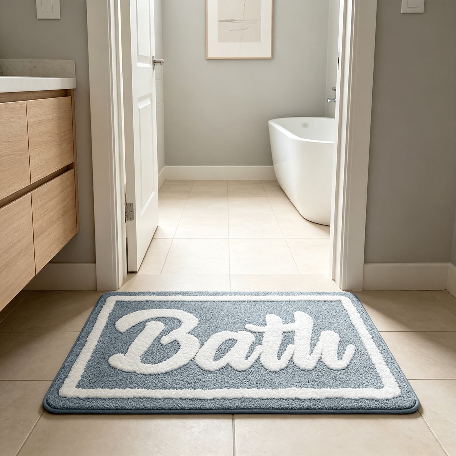 Flocked Faux Wool Bathroom Rug 16x24 inch Absorbent Non Slip, Latex ...