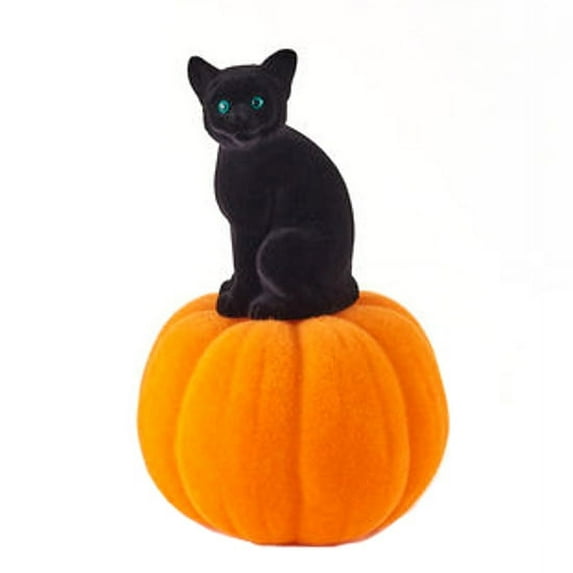 Flocked Figure, Cat on Pumpkin