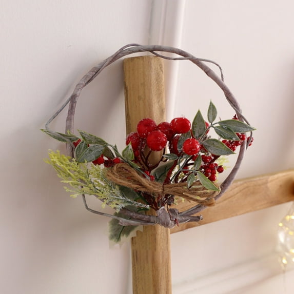 Flocked Garland with Lights - New Christmas Decorations Scene Tree Cane Mini Wreath Door Hanging Arrangement Holiday Dress Up Small Props Ornaments