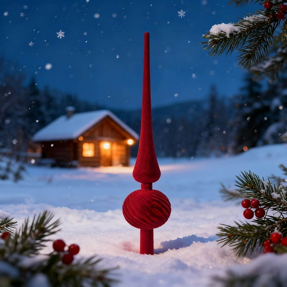 Flocked Gourd Christmas Tree Topper, Long Pointed Velvet Star Tree Top Decoration for Holiday Decor Red