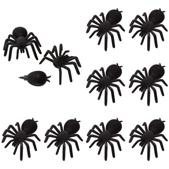 Flocked Halloween Spider-Shaped Plastic Pens  8 pc
