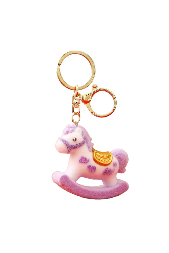 Flocked Horse Keychain, Rocking Horse Pendant, Flocking Zodiac Keyring, Key Holder Flocked, Soft Material Keychain, Decorative Flocked Piece,Novelty Flocked Accessory, Bag Charm Pendant