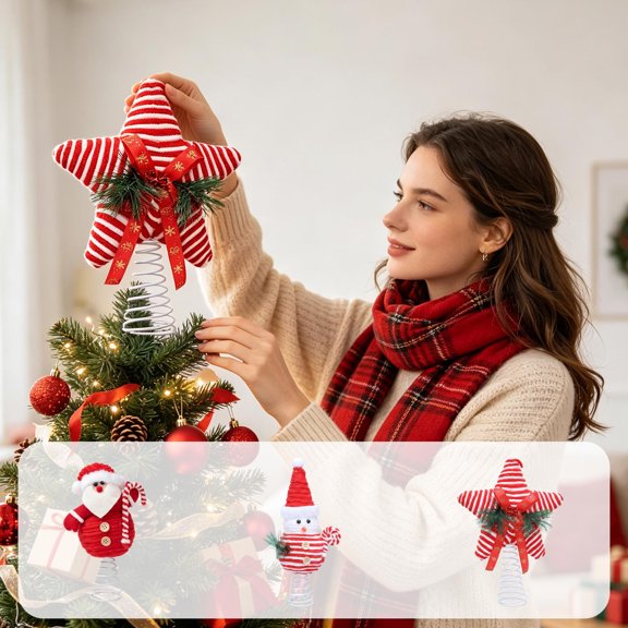 Flocked Iron Candy Spring Tree Top Ornament, Christmas Tree Topper for Holiday Decor, Weather-resistant Festive Accent for Indoor Display, Lazyguy