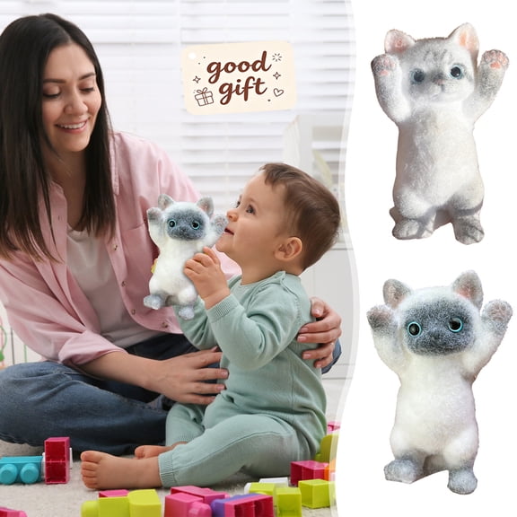 Flocked Kitten Squishies Toys, Soft Stretch Squeeze, Sensory Fidget, Anxiety Relief Gadgets, Christmas Birthday Gifts for Adults Teens Kids, Party Favor Trinkets, Pocket Handheld Stocking Stuffers