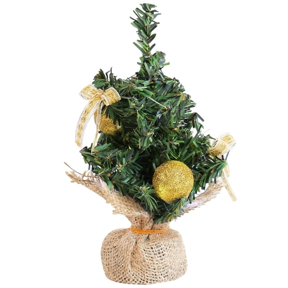 HioHa Christmas Tree, Gold Bows and Glitter Ball Ornaments, Artificial Tabletop Tree for Desk Mantel Shelf Indoor Decor