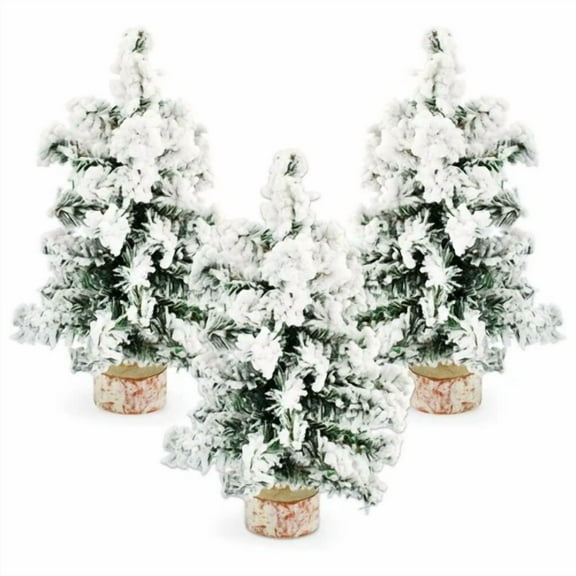 Flocked Mini Christmas Trees 3Pk, 8In; Canadian Pine Greenery Tabletop Holiday