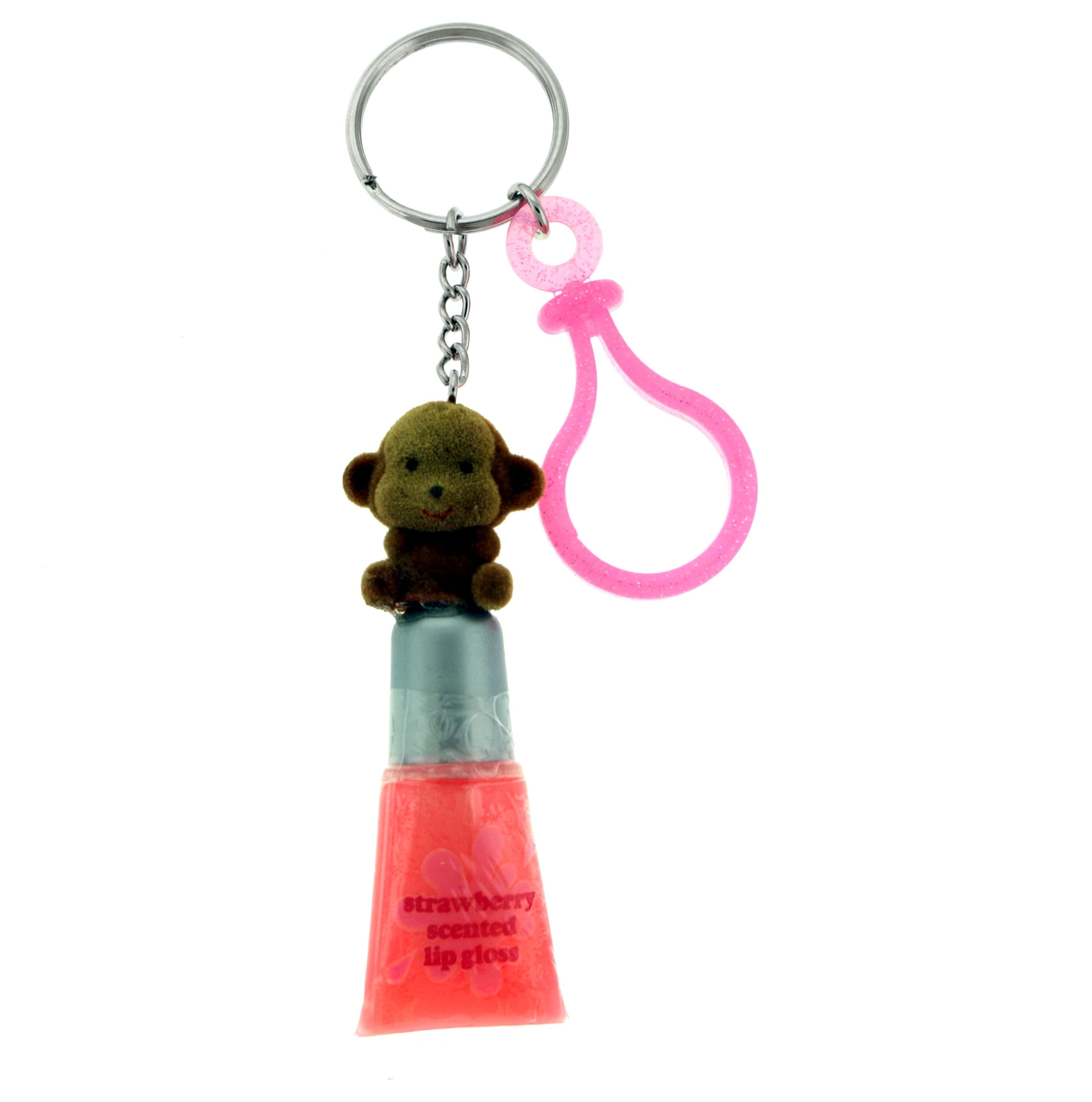 Flocked Monkey Strawberry Scented Lip Gloss With Pink Plastic Clip