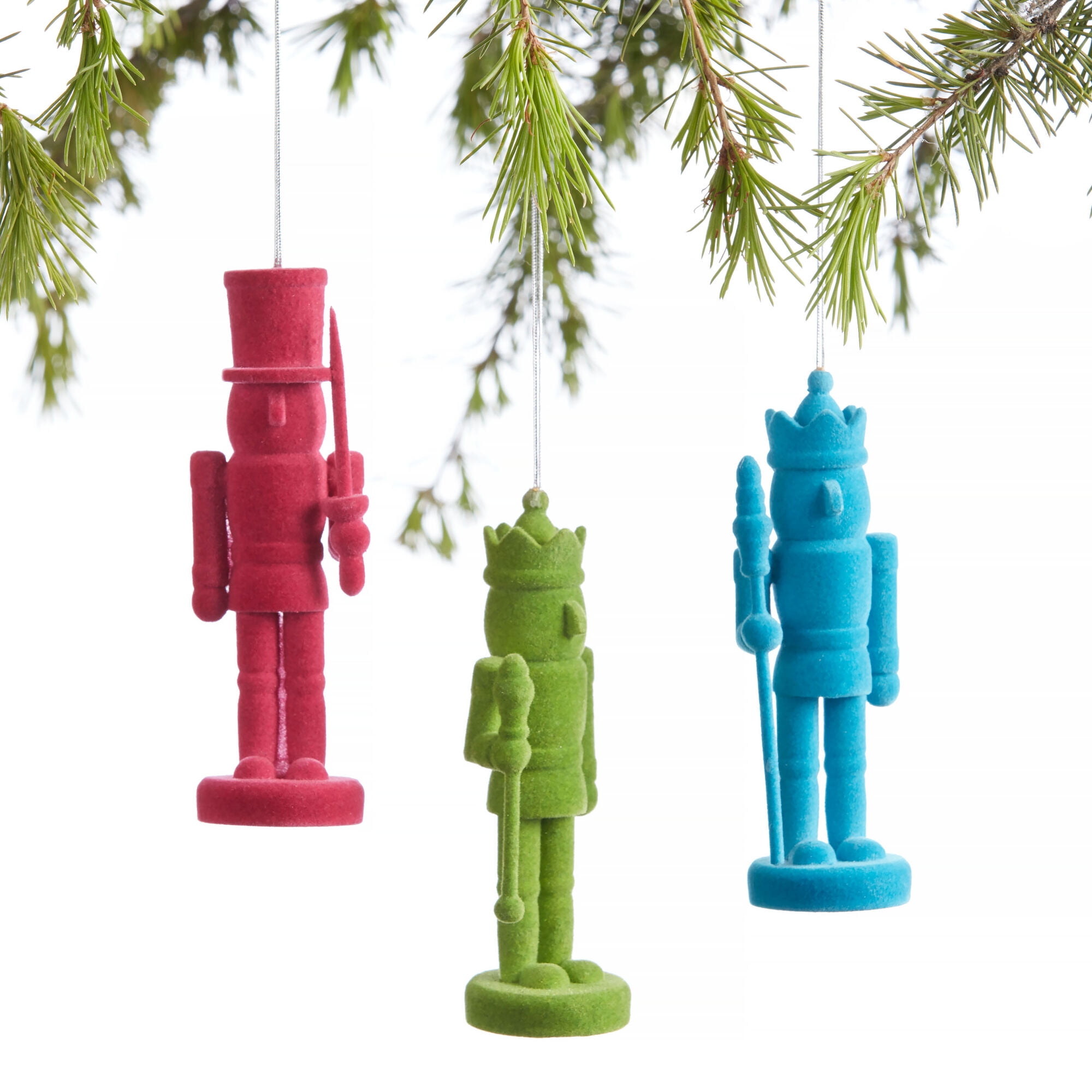 Flocked Nutcracker Ornaments 3 ea Pack of 3