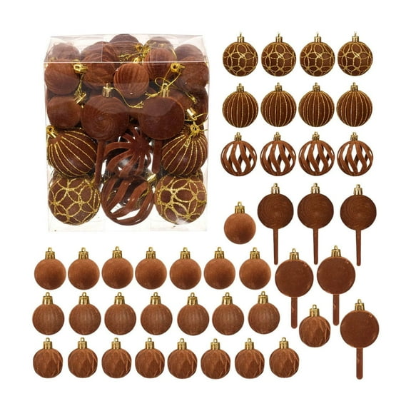 Flocked Ornaments for Christmas Tree Decorations - 42pcs Brown Tan Velvet Ball Ornament for Xmas Holiday Decor - Plastic Shatterproof Christmas Ornaments Bulk