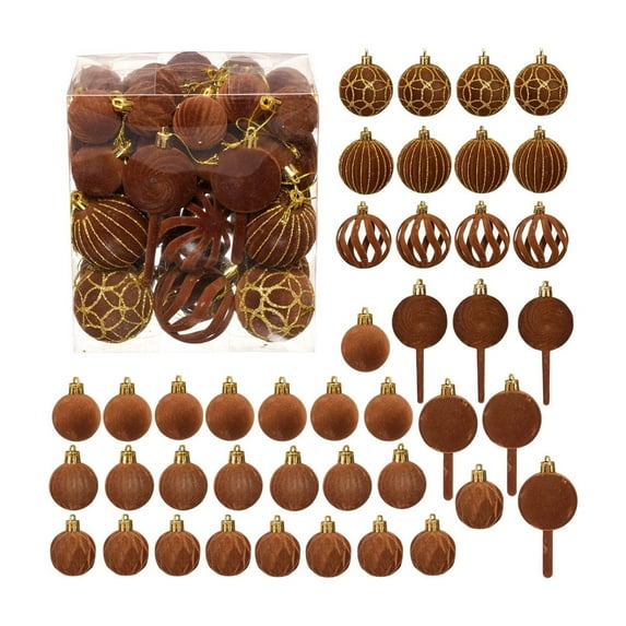 Flocked Ornaments for Christmas Tree Decorations - 42pcs Brown Tan Velvet Ball Ornament for Xmas Holiday Decor - Plastic Shatterproof Christmas Ornaments Bulk