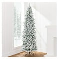 thumbnail image 1 of Flocked Pencil Christmas Tree, Pre-Lit Slim Artificial Holiday Decoration, 7.5Ft Lighted Skinny Snowy Appearance w/Base, 1 of 8