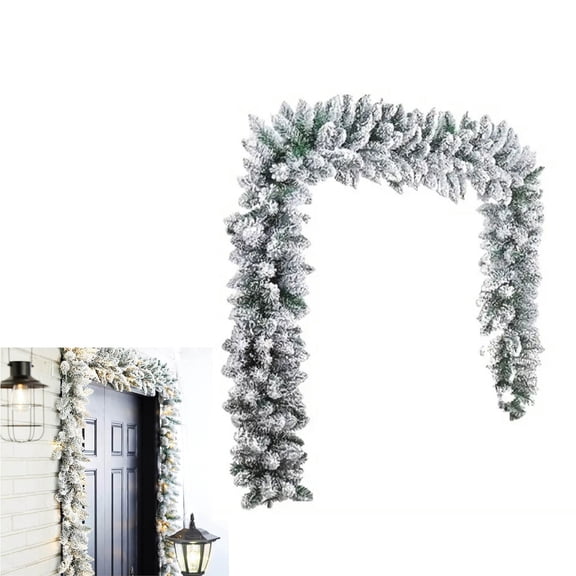 Flocked Pine and Holly Decorative Vines, Artificial Christmas Greenery Garland for Mantel Decor and Holiday Party, Front Door Welcome Garland for Seasonal Celebration, Faux Pine Garland for Akmoler