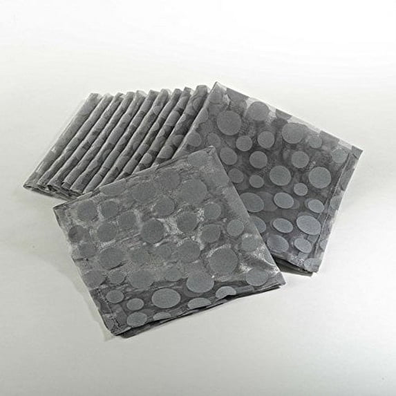 Flocked Polka Dot Organza Decorative Napkins, Set of 12 (Silver)