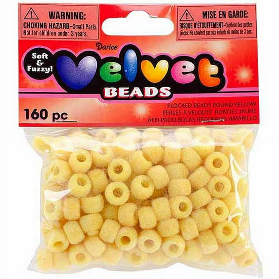 Flocked Pony Beads Yellow 6mm X 9mm