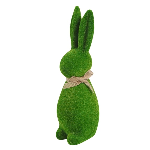 Flocked Resin Easter Bunny Decor Sculpture, Green Flocking Rabbit Figurines for Spring Table Decor, Bunny Decorative Statue for Garden Baskets Desktop Living Room, Easter Rabbit Decoration Gift