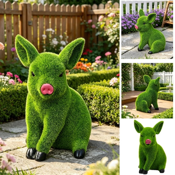 Flocked Resin Pig Statue Outdoor Garden Decor Weatherproof Farmhouse Animal Figurine Ornament for Yard Patio 27cm